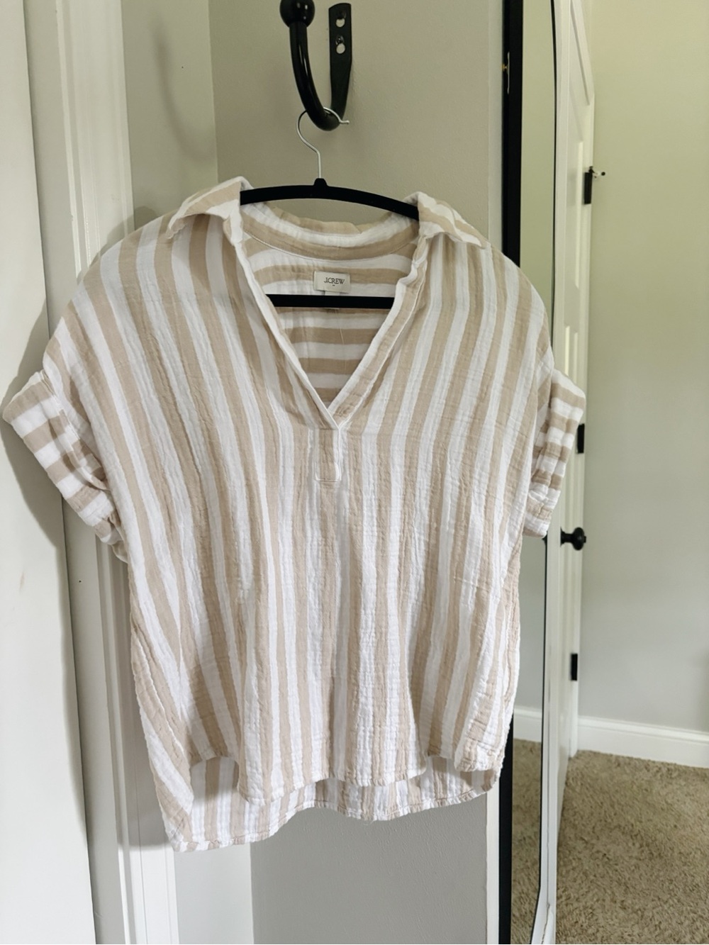 J. Crew White and Beige Striped Popover Top - Picture 2 of 5
